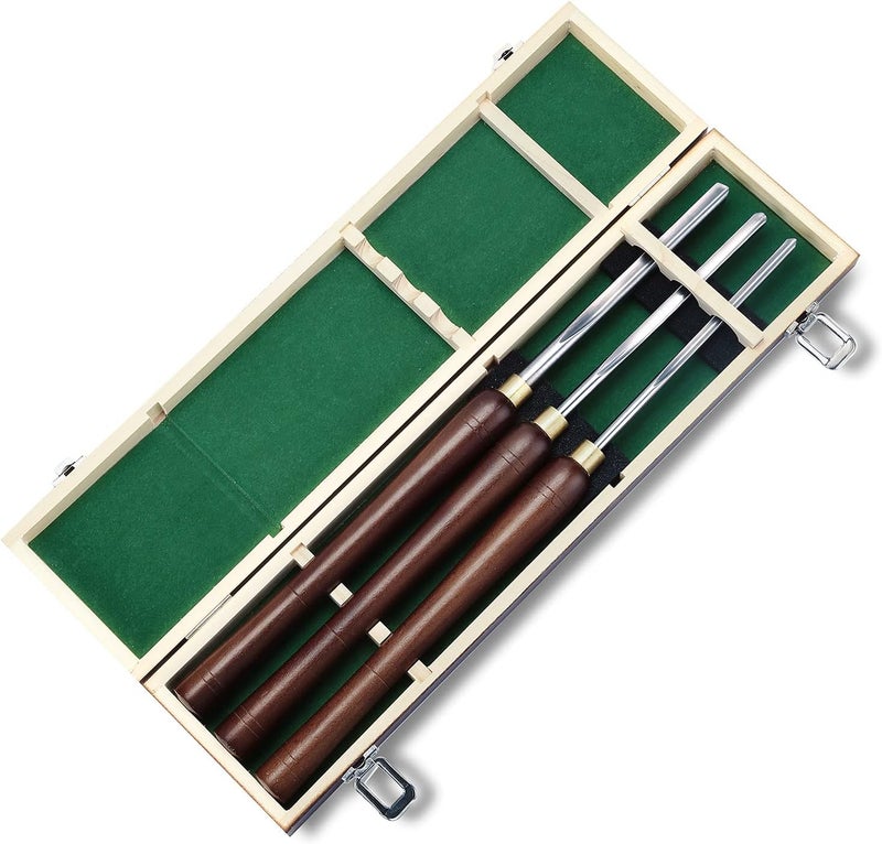 Urbansential Woodturning Bowl Gouge Set, 3 Pieces 22.5” Wood Lathe Bowl Turning Tools, 1/4 Flute, 3/8 Flute, and 1/2 Flute, with High Speed Steel Blades, Beech Handles and Brass Ferrules, in Wooden Storage Case - Image 3